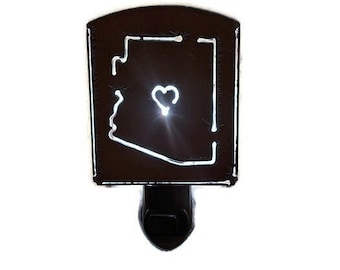 ARIZONA with HEART or Az FLAG nightlight night light made of Rustic Rusty Rusted Recycled Metal