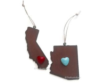 CALIFORNIA ARIZONA Ornament with faux turquoise heart made of Rustic Rusty Rusted