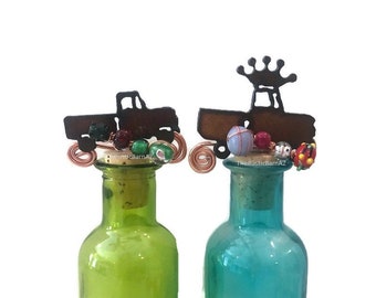 TRUCK or TRUCK with CROWN Wine Bottle Cork Stopper Topper RustyRusted Metal Decorative