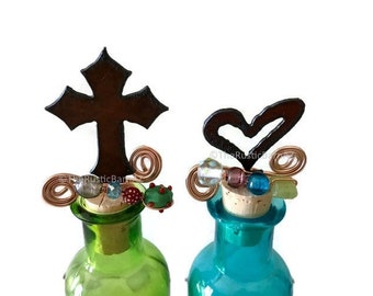 CROSS with pointed ends or OPEN HEART Rusted Metal Decorative Wine Bottle Cork Stopper Topper also wholesale