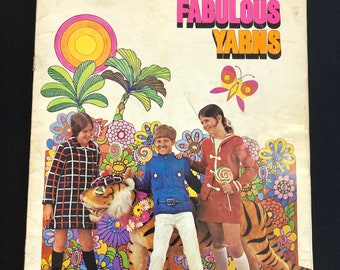 Fables sauvages et colorées vintage des années 1970 et fil fabuleux par Columbia Minerva Knit Fashions pour garçons et filles n° 775 pulls de livre