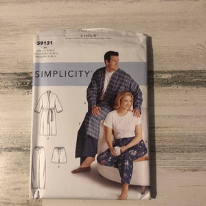 9131 Women and Mens Pants or Shorts, & Robe. Two Hour Simplicity Pattern Unisex