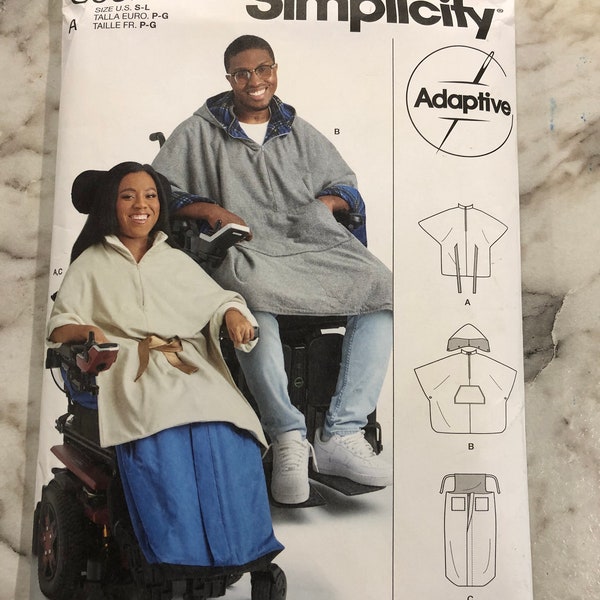 S9671 Easy to Sew Adaptive Pattern Unisex Poncho with Detachable Hood and Wheelchair Cover Simplicity