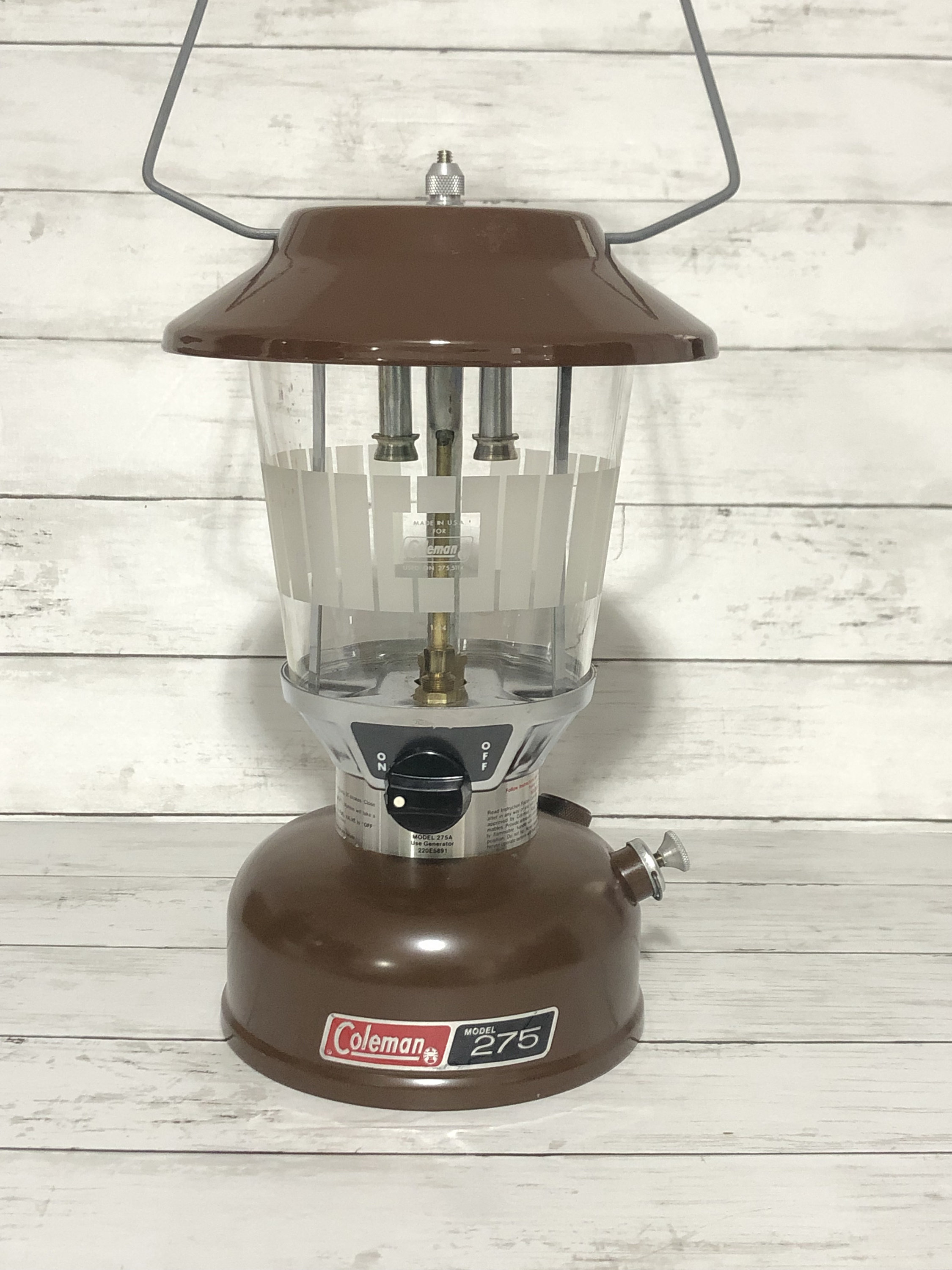 Vintage Brown Coleman 275 Lantern Complete With Picket Fence Globe  