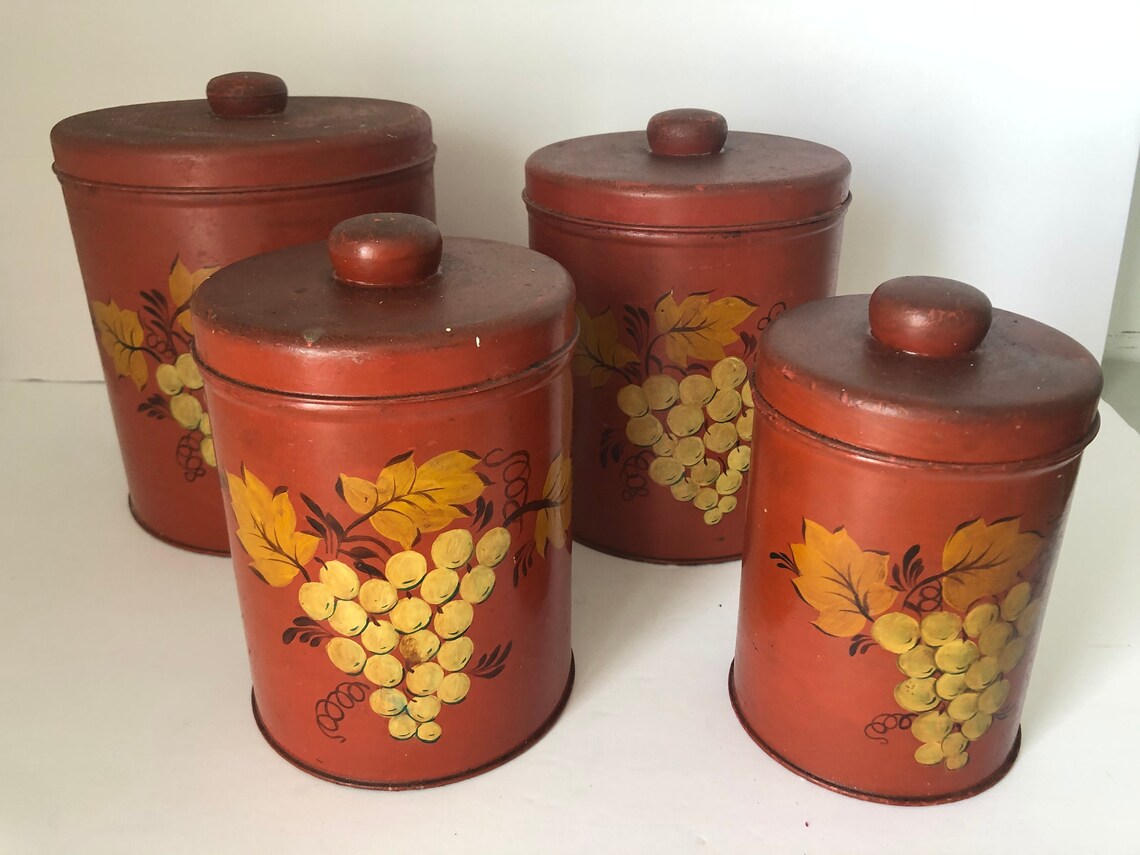 Lovely Vintage Canister Set in a Deep Reddish Hue With Grapes Etsy