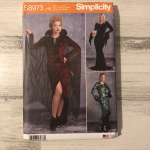 S8973 Simplicity Misses Costumes Long Gothic Dress, Formal, Bat Wing Cape, Vampire, Halloween Cosplay Steampunk New Uncut size 6-14