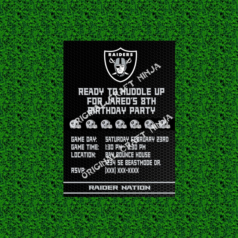 Oakland Raiders Birthday Party Invitations Printable Digital Nfl Party Invites Downloadable Football Birthday Cards Raiders