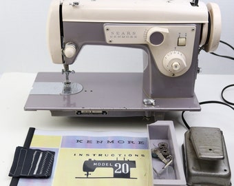 Vintage Sears Kenmore All Metal Model 20 Lavender ZigZag Sewing Machine with Accessories and Manual