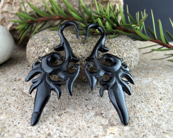 Beautifully Detailed Hand Carved Horn Flower Gauged Earrings Beautifully Detailed Hand Carved Horn Flower Gauged Earrings