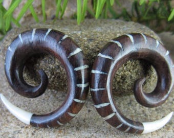 0G  Beautiful  Sono  gauge and buffalo bone Spiral gauge , Tribal gauge, Organic jewelry L2547