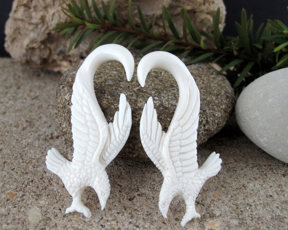 Beautifully Detailed Hand Carved Swan Bone Gauged Earrings Beautifully Detailed Hand Carved Swan Bone Gauged Earrings