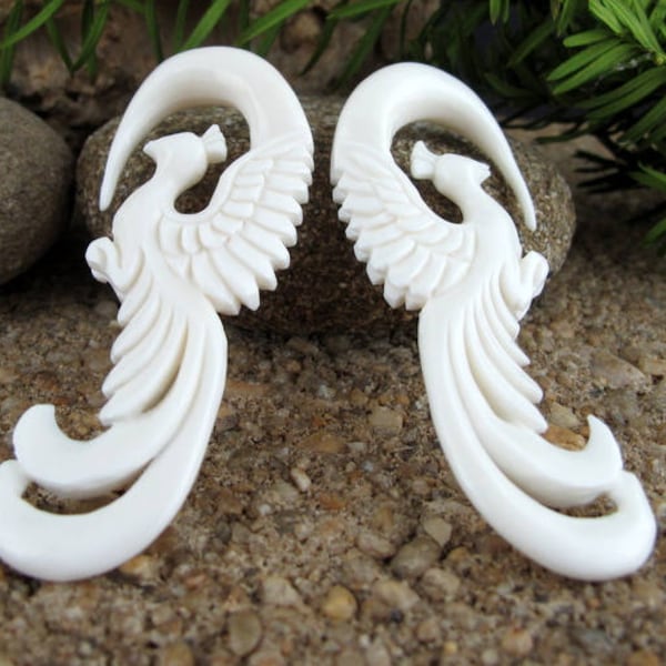 00G  Carved buffalo  Bone Tribal Gauged Earrings, Organic gauge, Body Piercing jewelry L2204