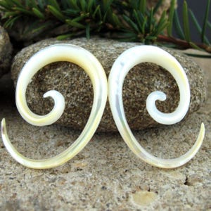One pair of  6G Simple  spiral   Earring Gauge, Mother of pearl carving, Organic Gauge, Body piercing Jewelry L4535