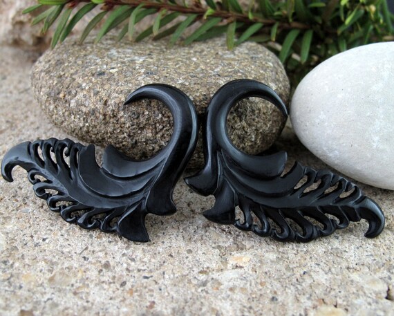 Beautifully Detailed Hand Carved Horn Flower Gauged Earrings Beautifully Detailed Hand Carved Horn Flower Gauged Earrings