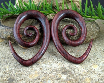 One pair of  00G-10mm  Beautiful  extra large Oval spiral, Sabo wood,  Organic jewelry L4512