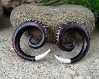 One pair of  4G - 5mm  Organic   gauge, Sono wood   and buffalo bone Spiral gauge , Tribal gauge, Organic jewelry L2547