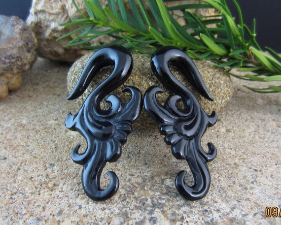 Beautifully Detailed Hand Carved Horn Flower Gauged Earrings Beautifully Detailed Hand Carved Horn Flower Gauged Earrings