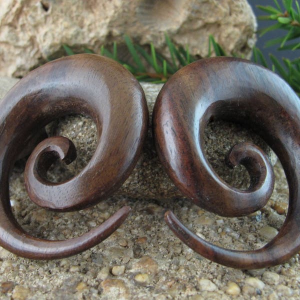 One pair of  16 mm  - 5/8"   Unique large spirel,  Gauge, Tribal , Sono wood carving, Organic , Body piercing Jewelry L4293