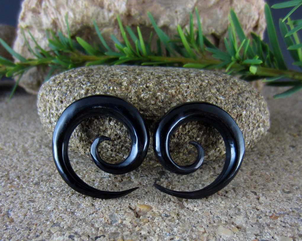 One pair of 4G Pair of simple horn spiral Black spiral | Etsy