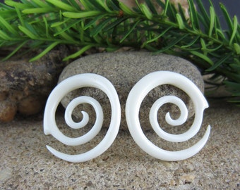 One pair of 10G   Carved Bone Tribal Gauged Earrings,spiral gauge,  Organic gauge, Body Piercing jewelry L2518
