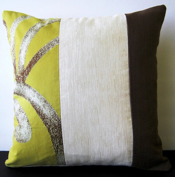Beautiful Decorative Pillow In Citrine Creme And Brown Etsy