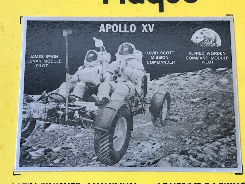 Satin finished aluminum with adhesive backing from Countdown Inc Jacksonville Apollo XV Lunar Rover Plaque Florida -