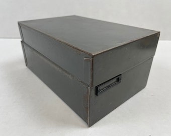 Vintage Steelmaster index file box - gray metal with sliding divider  Asca Co office container business card holder art tool box