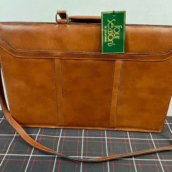 Vintage Four Seasons leather briefcase attache case - NOS brown new with tag genuine strap style 6360