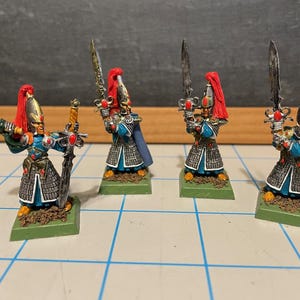 High Elf Swordmasters - Set of 4 hand-painted Games Workshop metal figures - vintage 90s rpg game character miniature figures