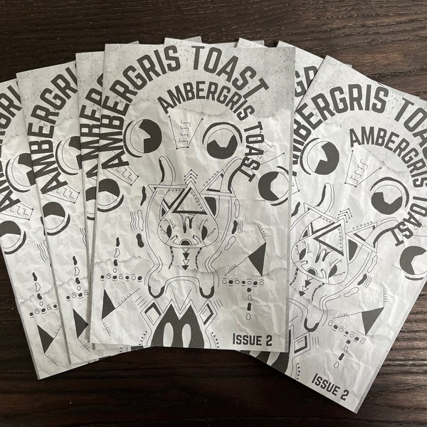 Ambergris Toast issue 2 - multi-perzine by 3 creators with guest stars - dark humor writing art odd fun zine