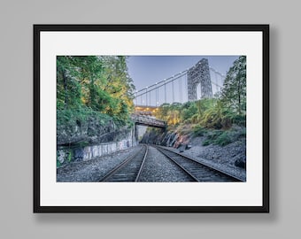 New York Railroad Photography, Railroad Tracks, Graffiti, George Washington Bridge, Washington Heights, NYC Photo Print