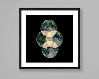 Abstract Full Moon Photography, Supermoon, Multiple Exposure, Unique Moon Photo Print, Original Fine Art