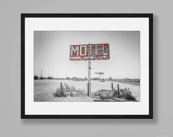 Fotografia di luoghi abbandonati, Arizona, Motel, insegna al neon, fotografia di insegne al neon, stampa fotografica dell'Arizona