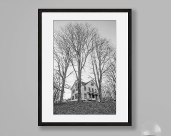 Black and White Photography, Abandoned House Photo, Halloween Photography, Spooky Decor, Halloween Photo Print