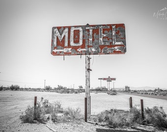 Abandoned Places Photography, Arizona, Motel, Neon Sign, Neon Sign Photography, Arizona Photo Print