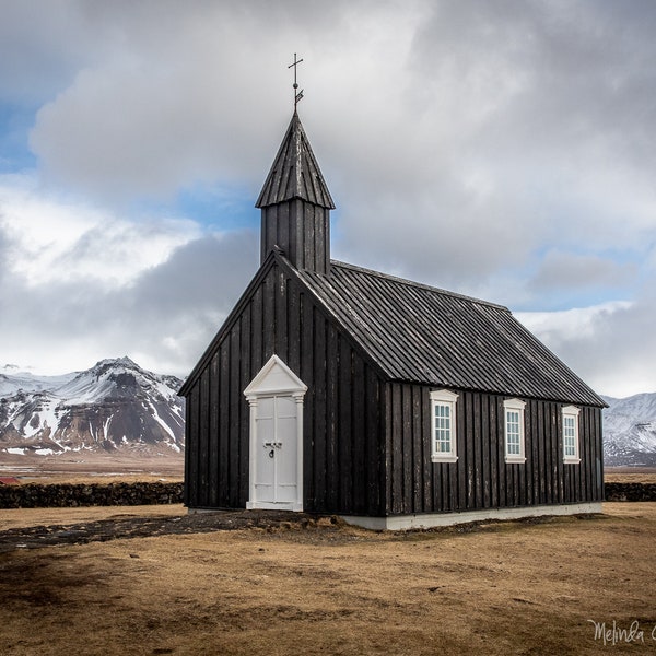 Iceland Photography, Europe Photography, Budir, Budakirkja, Snaefellsnes Peninsula, Black Church, Church Photography, Iceland Photo Print