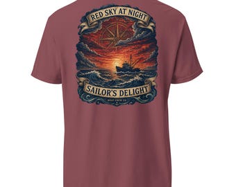 Red Sky at Night Sailor Shirt, Nautical Boating Graphic Tee
