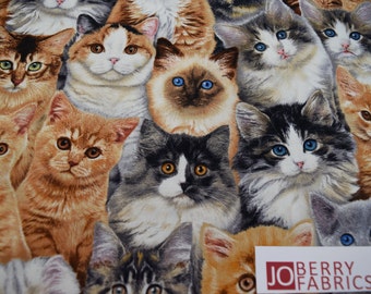 Cat Fabric, Adorable Pets by Keith Kambrolin for Elizabeth Studio. Fabric by the Yard #1136