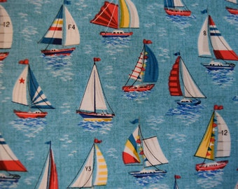 Sailboats in the Nautical Yachts Collection by Makower UK. Quilt or Craft Fabric, Fabric by the Yard.