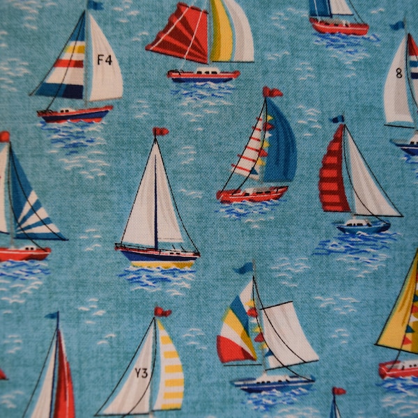 Sailboats in the Nautical Yachts Collection by Makower UK. Quilt or Craft Fabric, Fabric by the Yard.