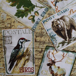 Cartoline con animali dalla collezione Fall Retreat di Fabric-Quilt. Tessuto tagliato su misura #1513