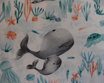 Whales from the Whaley Loved Collection by Eliza Todd for Wilmington Prints, Quilt or Craft Fabric, Fabric by the Yard.