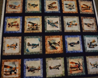 Vintage Aircraft Panel squares from the Flying High Collection by Dan Morris for Quilting Treasures, Quilt or Craft Fabric. Panel