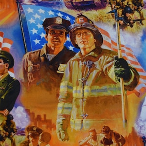 Heros by Hal Frenck of Art Licensing for Four Seasons with David Textiles. Fabric by the Yard #2371