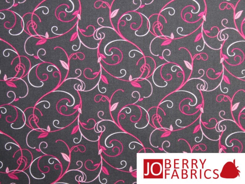 Musings Gray and Pink Vine Fabric Etsy