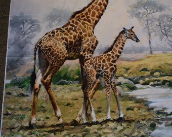 Giraffe Panel in Watercolor by MacNeil Studio for David Textiles.  Fabric by the Panel.