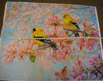 Gold Finch Panel from the Spring Morning Collection by Beth Haselton for David Textiles,  Quilt or Craft Fabric,  Fabric by the Panel.