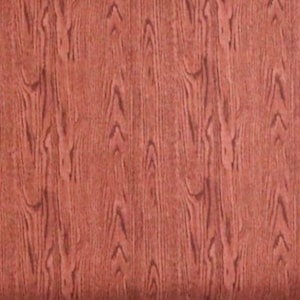 May include: A close-up of a reddish-brown wood grain pattern. The wood grain has a vertical orientation with dark brown streaks and knots. The overall appearance is of a natural wood surface.