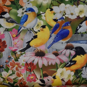 Songbirds and Flowers by William Vandersasson for Four Seasons with David Textiles. Fabric by the Yard #2411
