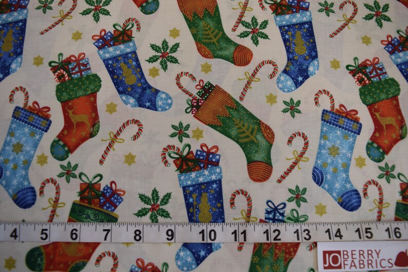 Christmas Stockings from Merry Christmas Metallics by Choice Fabrics, Quilt or Craft Fabric, Fabric by the Yard. image 4